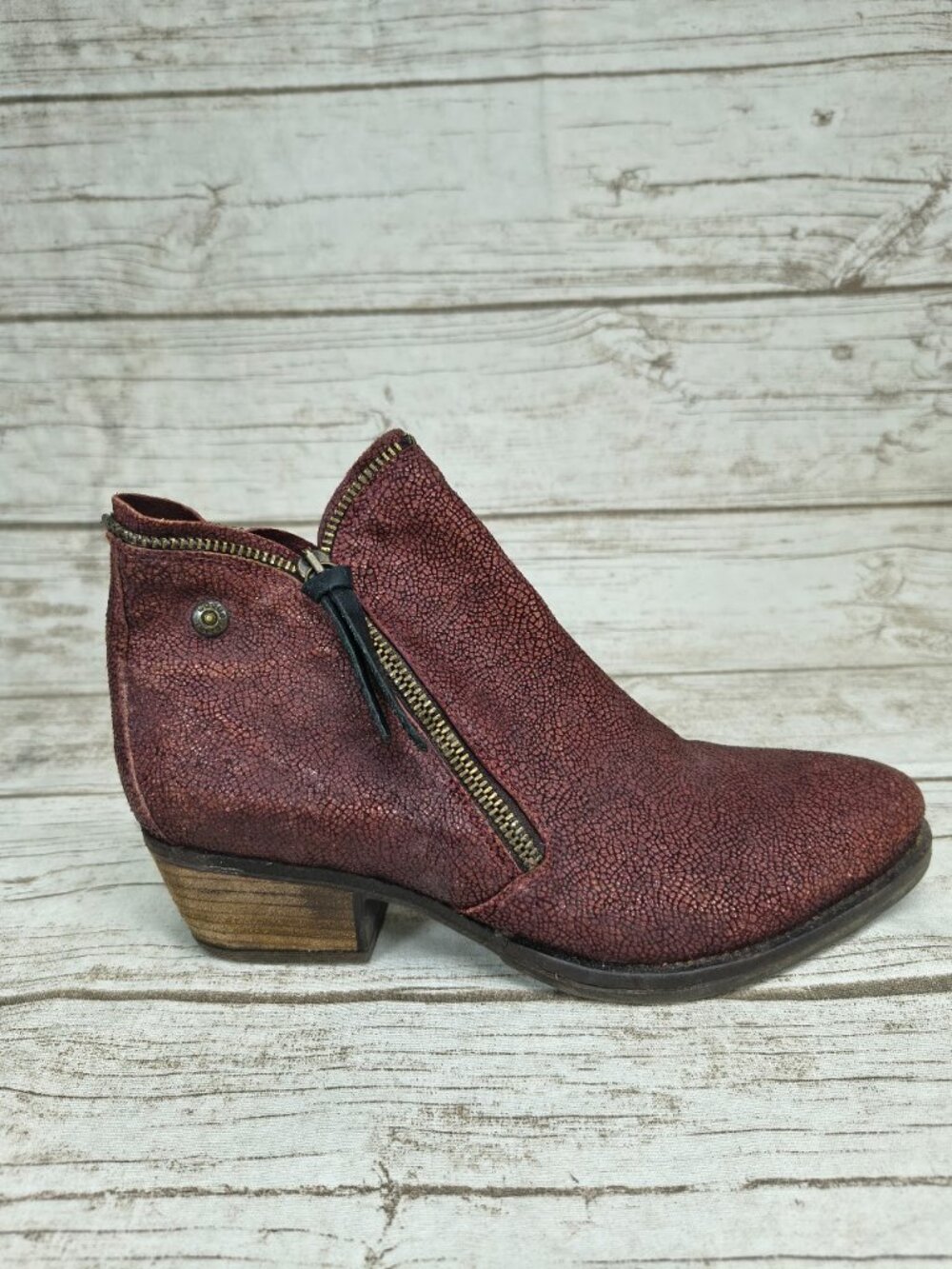Anthropologie Coque Terra Burgundy Leather Ankle Boots Size 39
